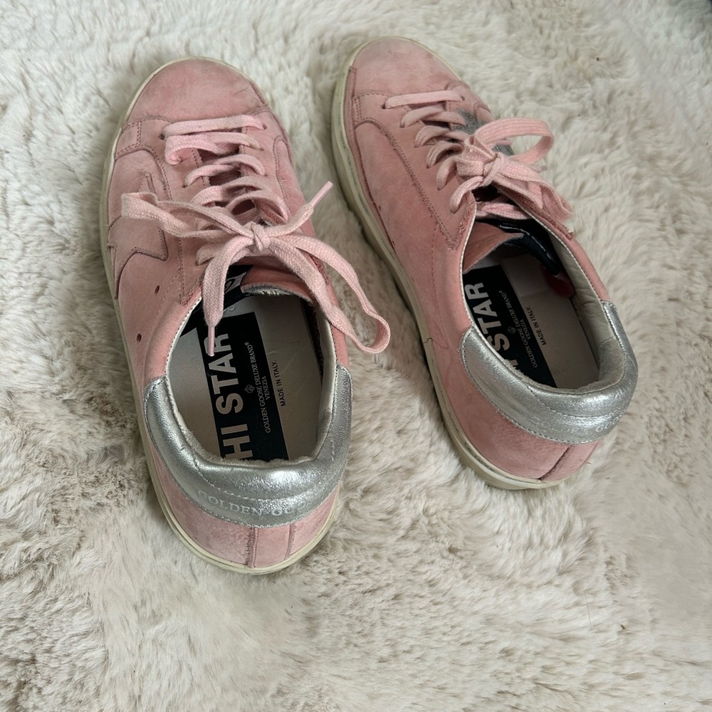 Golden Goose Pink and Silver Sneakers with Suede Finish